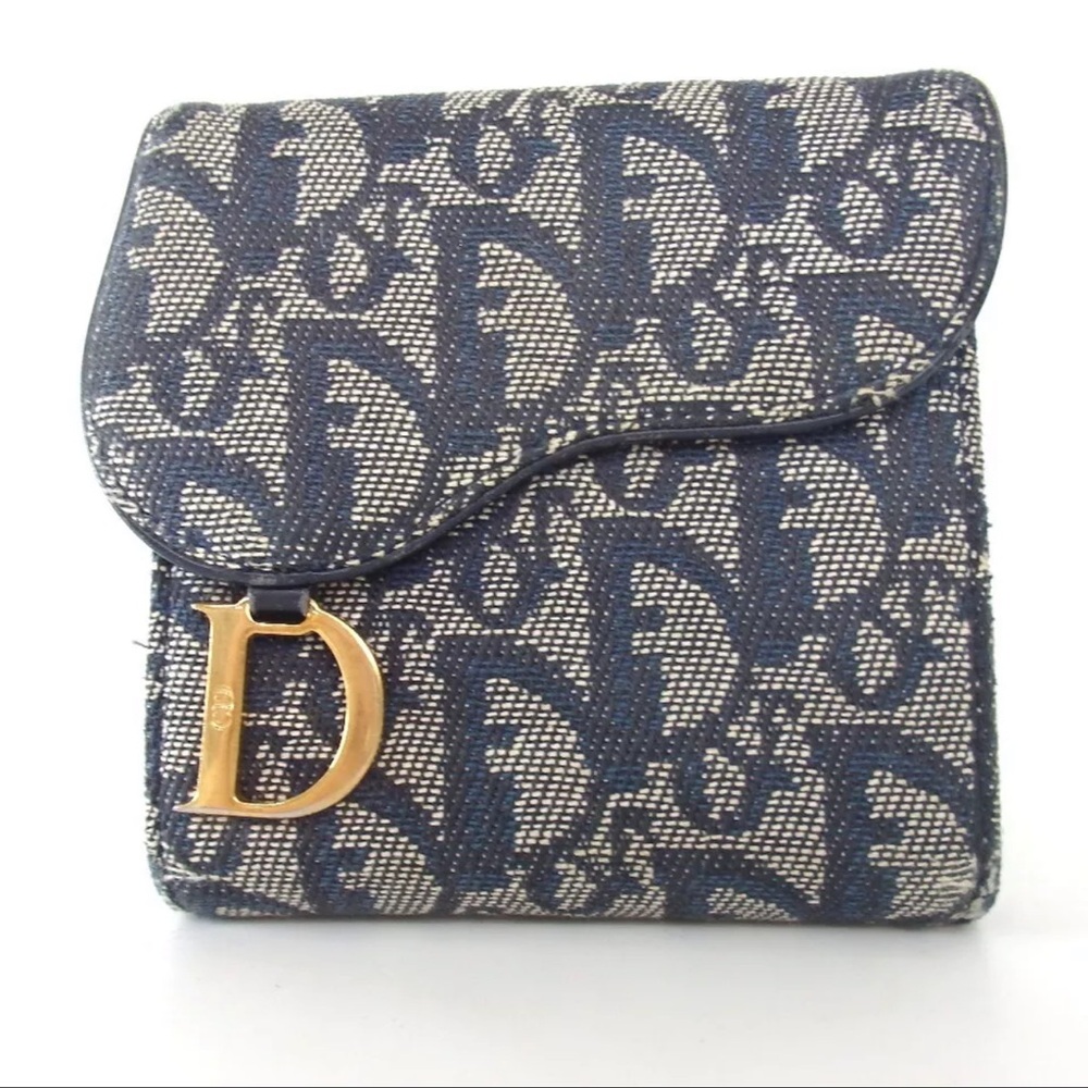 AUTH Christian Dior Trotter Wallet Navy Blue - Picture 1 of 8